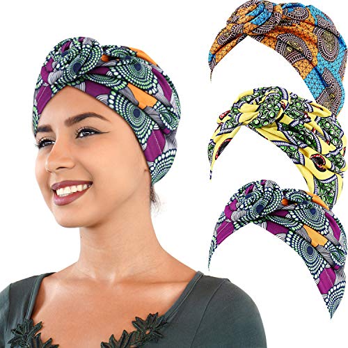SATINIOR 3 Piezas Bufanda Envoltura de Cabeza Turbantes Africanos Turbante Boho Gorro de Lana con Nudo...