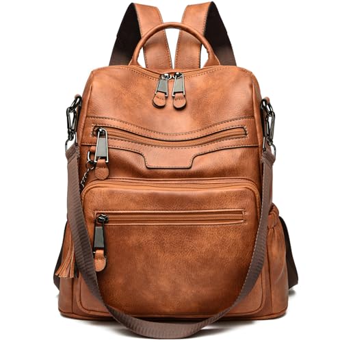 Monitika Bolsos Mochila Mujer Impermeable Cuero Bolsos bandolera Bolso Casual Viaje Mochilas Marr&oacute;n