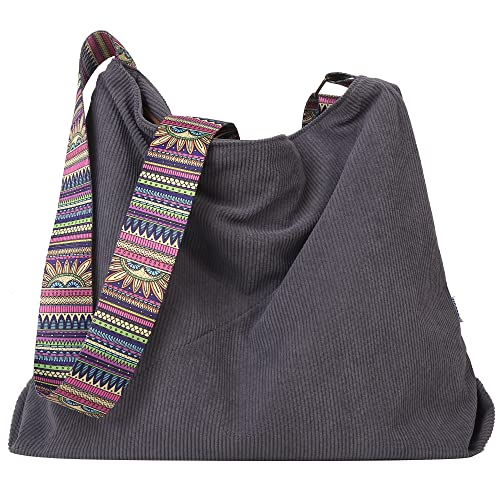 Makukke Bolso bandolera para mujer, bolso de pana grande, bolso de la compra, bolso cruzado, informal,...