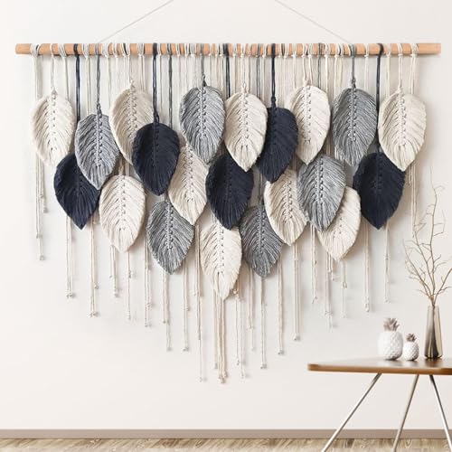 Weldomcor Macram&eacute; Tapiz Grande Tejido Tapiz Boho Macram&eacute; Hoja Decoraci&oacute;n de Pared Pluma Chic Arte...
