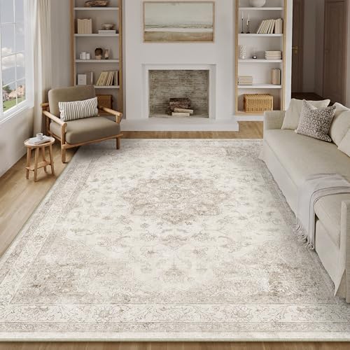 PureCozy Vintage Alfombra Salon 200x300cm Beige Habitacion Lavables en Lavadora Antideslizante Alfombras...