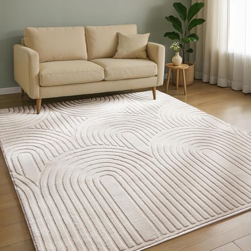 benuta Basic Alfombra Salon Claire - Crema 140x200 cm - Minimalista para Dormitorio, Sala de Estar en...