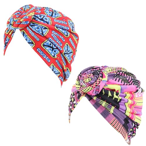 YNYCIPZ Pañuelos para la cabeza para mujer,Turbante africano Boho Turban Gorro anudado elástico (2...
