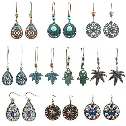 10 pares Pendientes Bohemios Pendientes Colgantes de Retro Vintage Boho Pendientes Earrings con Perla...