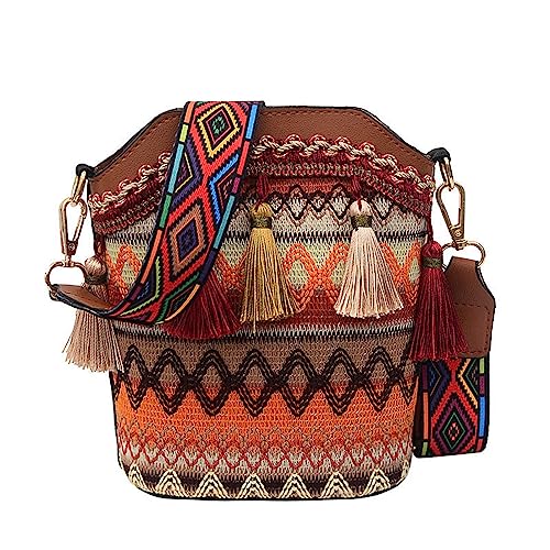 Teogneot Bolso Boho de Las se&ntilde;oras Bolso Crossbody Bolso/Bolso Bordado &Eacute;tnico Mujeres Regalos, marr&oacute;n