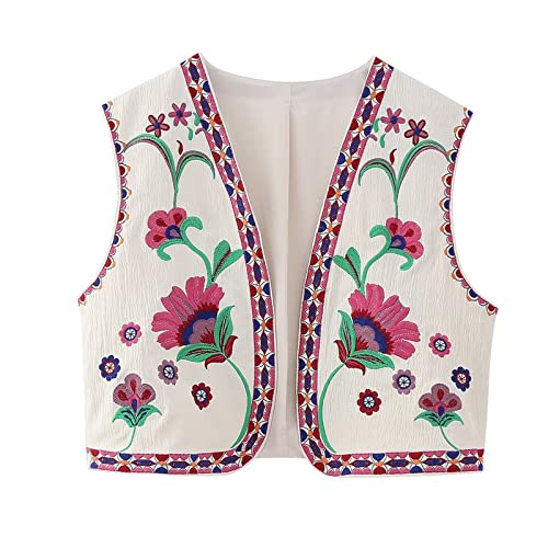 Chaleco de mujer vintage floral bordado sin mangas tradicional étnico Y2K Retro Ethno Hippie Tops...