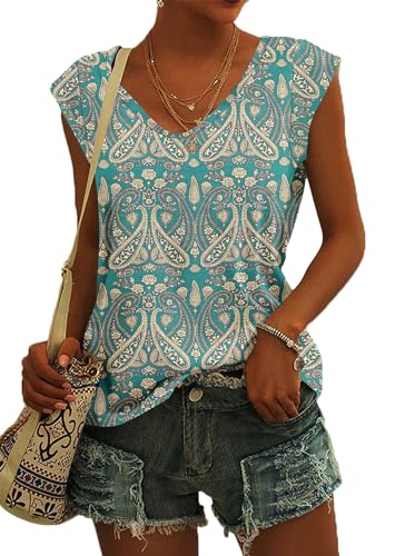 NARRAME Camiseta de Mujer con Mangas Casquillo y Cuello en V, Blusa de Verano para Mujer, Blusa Informal...