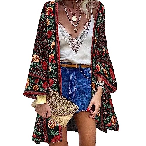 Cárdigan Kimono Floral Manga Larga Mujer Camisolas Casual Gasa Pareos Playa Ropa de Baño Verano Blusa...