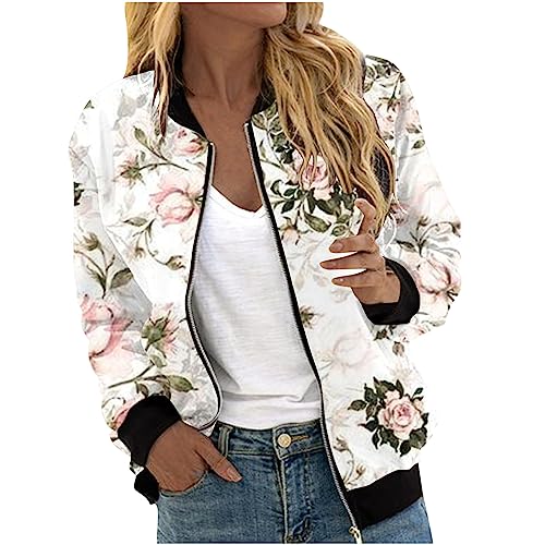 Chaqueta Bomber de Mujer con Estampado Floral - Piloto Ligera de Manga Larga para Primavera y Verano,...