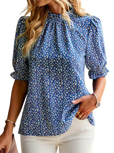 Awemeal Blusa boho de verano para mujer, elegante, con volantes, cuello alto, túnica, volantes, manga...