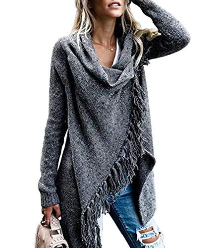 CEASIKERY Su&eacute;ter con Dobladillo con borlas para Mujer c&aacute;rdigan Largo Jersey Poncho Abrigo