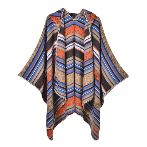 KBOPLEMQ Ponchos de punto para mujer Poncho colorido con estampado nacional y borlas de punto con flecos...