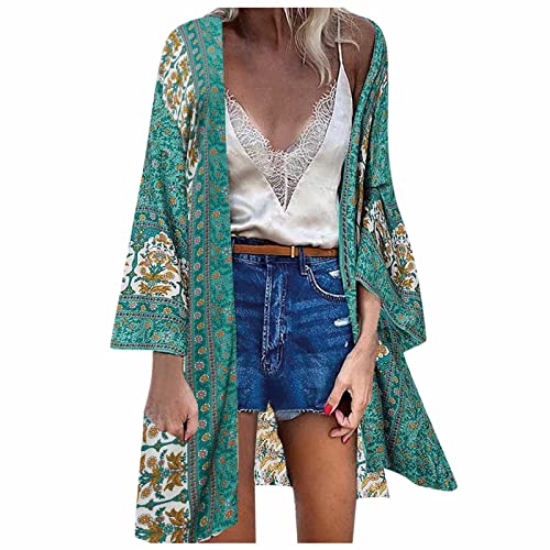 Cárdigans Kimono Floral Manga Larga Mujer Camisolas Casual Pareos Playa Blusa Suelta Boho Bikini Cover...