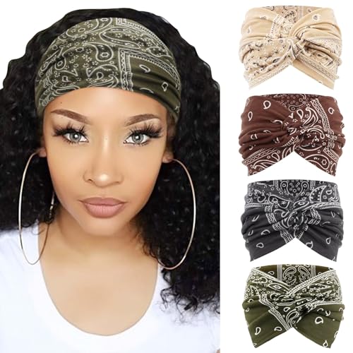 JYSNOW 4 Piezas Diademas, Diadema Mujer, Turbantes Para Mujer, Cinta Pelo El&aacute;stico, Moda Boho Ancho...