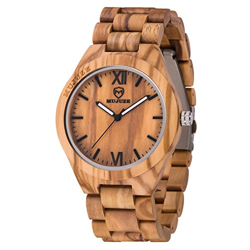 MUJUZE Reloj de Madera Relojes de Pulsera para Hombres y Mujeres Correa de s&aacute;ndalo y Manos Luminosas...