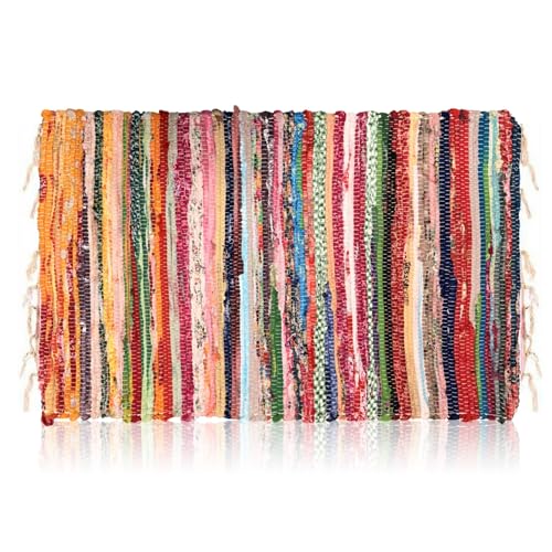 SaoTi Alfombra Chindi 50x80 cm &ndash; Alfombra Boho Multicolor Decorativa de Algod&oacute;n Reciclado Hecha a Mano...
