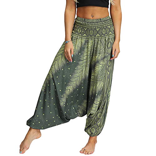 Nuofengkudu Mujer Pantalones Hippies Ligeros Cintura Alta Yoga Casual Fiesta Verano (Turquesa