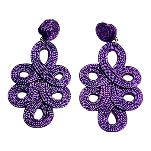 Pendientes largos mujer morado estilo boho sevillana &ndash; bisuter&iacute;a elegante en bonita caja para regalo...
