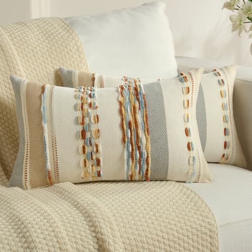 Ystyle Juego de 2 Boho Funda Cojin 30x50, Fundas Cojines Decorativa con Rayas y Textura Tufted Suave,...