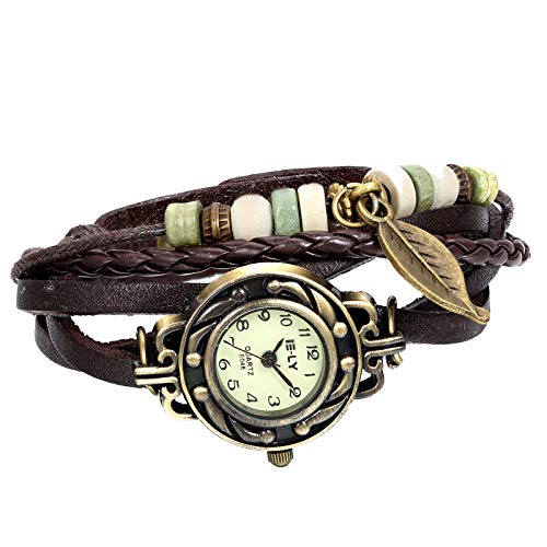 JewelryWe Reloj de pulsera para mujer, con esfera de cuarzo y correa de piel
