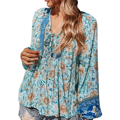 Blusa de gasa de estilo bohemio para mujer de moda túnica boho campesino suelto gráficos florales...