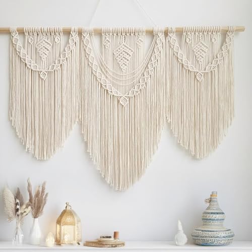 Hibisaws Tapiz de Macram&eacute; pared de Arte Tejido, Bohemio Colgante de pared，Decoraci&oacute;n de Pared...