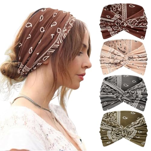 Euablfo 4 Pcs Diadema Mujer, Felpa Pelo Mujer, Boho Thin Hijab Accesorios para Bandana Headband...