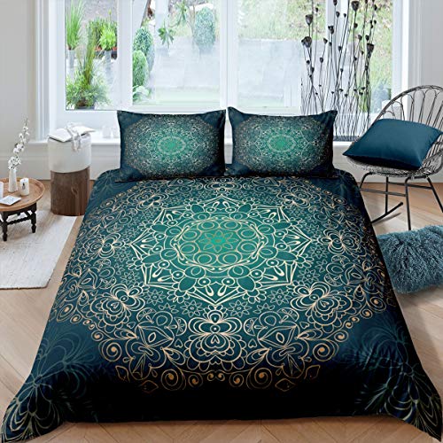 Loussies Juego de funda de edred&oacute;n y almohada con dise&ntilde;o de mandala, estilo bohemio, decoraci&oacute;n floral...
