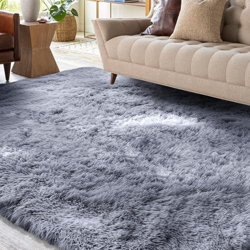 XSIVOD Alfombra mullida de pelo largo, gris lavable, 120 x 160 cm, antideslizante, extra grande, para...