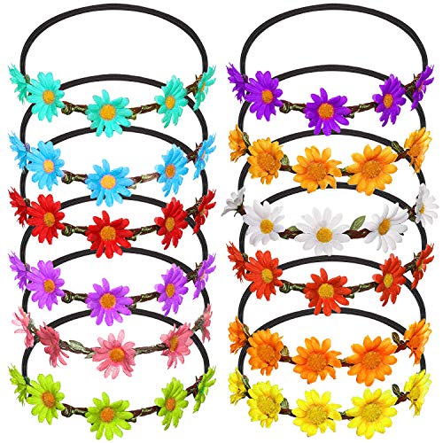 FEPITO 12 Unids Corona de Flores Diadema Flor Garland Multicolor Floral Corona Bohemia Floral Corona para...