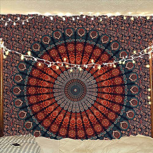 Bless International Tapiz de pared de estilo indio, hippie, bohemio, psicod&eacute;lico, pavo real, mandala