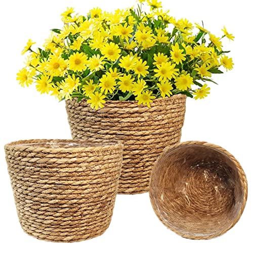 KMERCE 3pcs Cesta para Plantas, Macetero Mimbre, Macetas Decorativas Interior y Exterior, Cesto de...