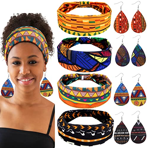 4 Pares Pendientes Africanos Colgantes de Piel Sint&eacute;tica Aretes Forma de Hoja Gota de L&aacute;grima 4...