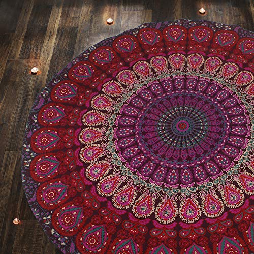 RAJRANG BRINGING RAJASTHAN TO YOU Tapiz Redondo Grande - Mandy Psicod&eacute;lico Roundie Mantel de Algod&oacute;n...