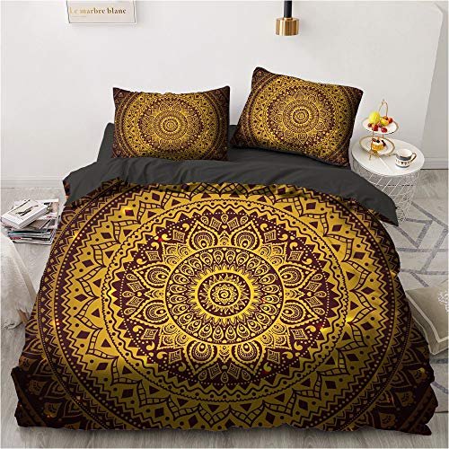 Luowei Ropa de cama bohemia 135x200, juego de s&aacute;banas estilo boho, color negro y dorado, con patr&oacute;n de...